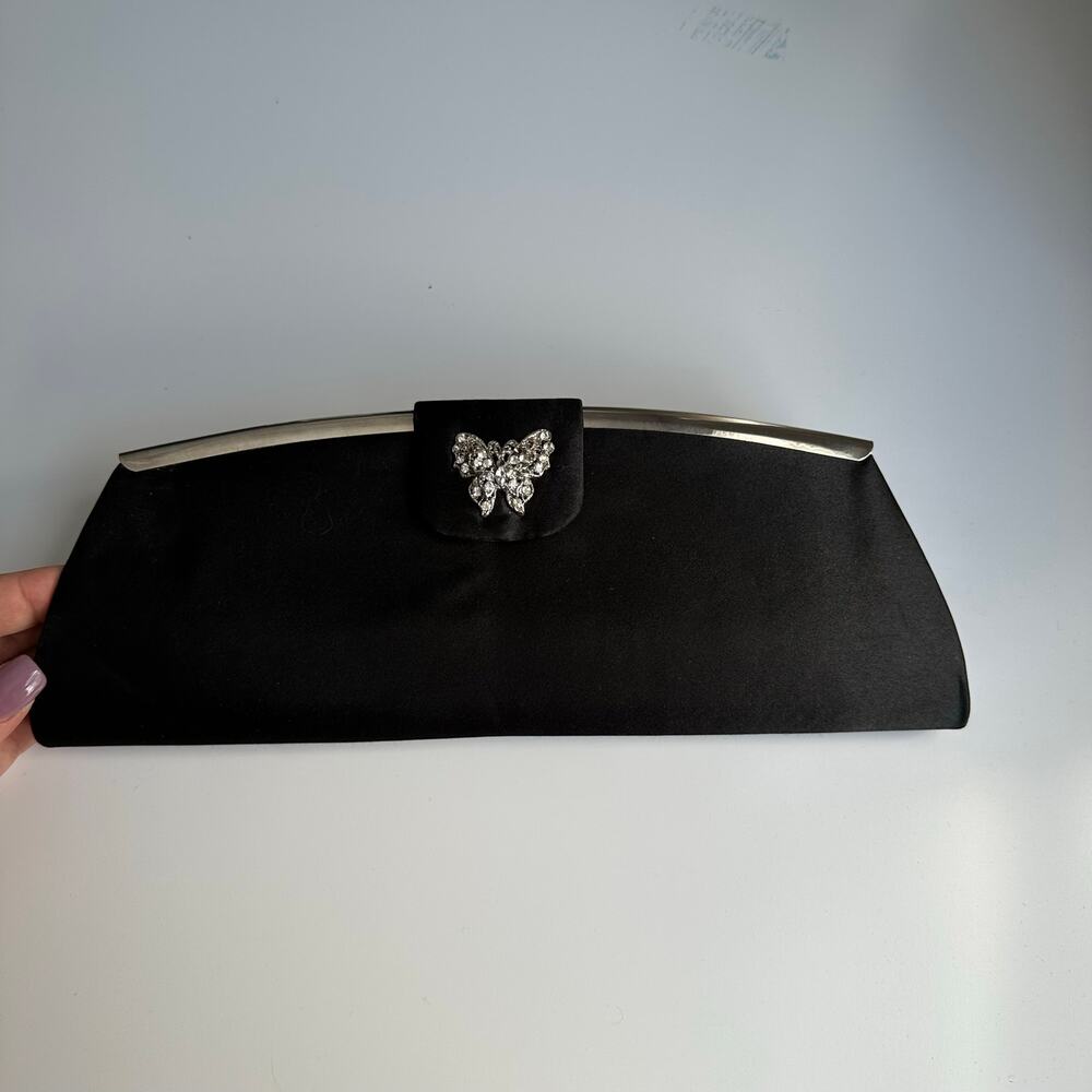 TOVA Beverly Hills vintage satin evening butterfly Silverstone‎ clutch
